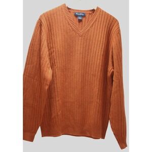 Brooks Brothers Burnt Orange Lambswool Ribbed Knit Sweater Mens L Heritage Prep